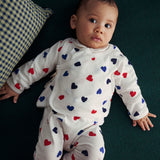 Petit Bateau Heart Print Cardigan, Onesie & Pants Set ~ White Multi