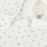 Petit Bateau Front Snap Heart Print Footie With Collar ~ White/Blue