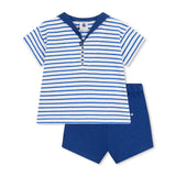 Petit Bateau Baby Striped Sailor Tee & Shorts Set ~ Cream/Blue