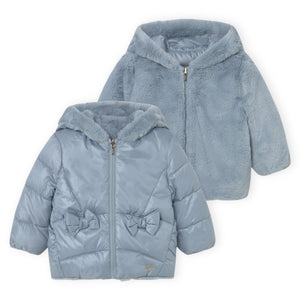 Mayoral Baby Girl Reversible Faux Fur Jacket ~ Blue Bell