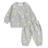 Bobo Choses Baby Pixel Abduction Print Sweatshirt & Sweatpants Set ~ Light Heather Grey
