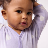 Petit Bateau Velour Front Snap Heart Print Footie ~ Purple/White