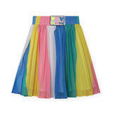 Billieblush Logo Butterfly Graphic Tee & Pleated Crepe Rainbow Stripes Skirt Set ~ White/Multi