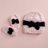 The Blueberry Hill Knit Bow Hat ~ Baby Pink/Black