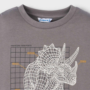 Mayoral Boys Glow in the Dark Dinosaur l/s T-Shirt ~ Grey