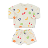 Oh Baby! Snack Time Print Terry Charlie Sweatshirt & Shorts Set ~ Oyster