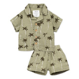 Play Up Baby Palm Tree Print Woven Shirt & Shorts Set ~ Light Olive
