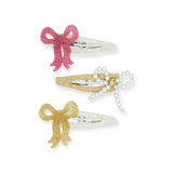 Lilies & Roses Fancy Bows Snap Clips Set of 3 ~ Gold/Pearl/Vintage Pink