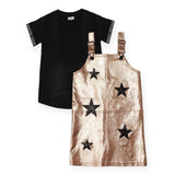 MIA New York Gold Star Patches Overalls Dress & Luxe Tee Set ~ Gold/Black