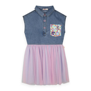 Billieblush Denim & Mesh Dress ~ Double Stone & Blush