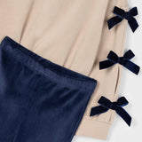 Mayoral Girls Bow Sweatshirt & Flare Leggings Set ~ Beige/Navy