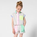 Billieblush Striped Collared s/s Shirt & Contrast Pocket Shorts Set ~ White/Blue