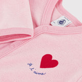 Petit Bateau Front Snap Velour Footie w/ Heart Detail ~ Pink