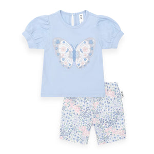Huxbaby Butterfly Puff Sleeve Top & Bike Shorts Set ~ Flower Garden