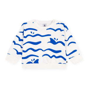 Petit Bateau Baby Waves Print Sweatshirt ~ White/Blue
