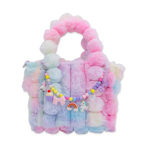 Bari Lynn Faux Fur Bag w/ Pastel Charm Link & Crossbody Strap ~ Tie Dye