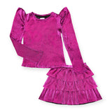 MIA New York Metallic Plisse Puff Sleeve Top & Skirt Set ~ Berry