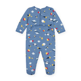 Petit Bateau Back Snap Space Print Footie ~ Blue Multi