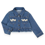 Mayoral Girls Denim Jacket w/ Lace Detail ~ Medium Wash