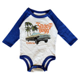 Rowdy Sprout Baby Snoop Dogg Cruiser l/s Raglan Onesie ~ Vintage White/Blue