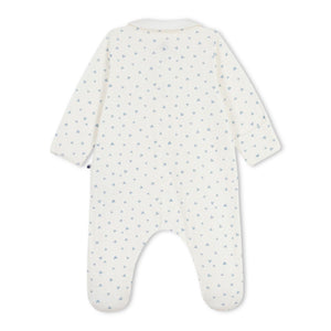 Petit Bateau Front Snap Heart Print Footie With Collar ~ White/Blue