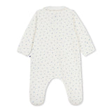 Petit Bateau Front Snap Heart Print Footie With Collar ~ White/Blue