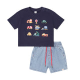 Huxbaby Construction T-Shirt & Denim Shorts Set ~ Navy/Blue Stripe