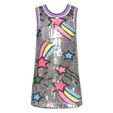 Baby Sara Shooting Star Sequin A-Line Dress ~ Silver Multi