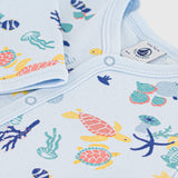 Petit Bateau Front Snap Sea World Print Footie ~ Blue Multi