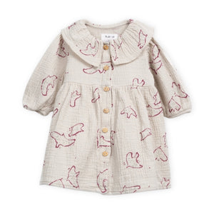 Play Up Baby Bird Print Woven Dress ~ Natural/Dark Rose