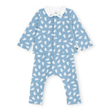 Petit Bateau Bear Print Cardigan, Pants & Collared Onesie Set ~ Blue/White