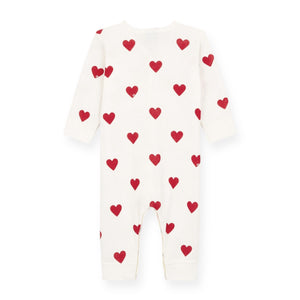 Petit Bateau Font Snap Heart Print Romper ~ White/Red