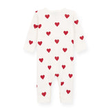 Petit Bateau Font Snap Heart Print Romper ~ White/Red