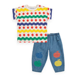 Bobo Choses Baby Geometric Waffle T-Shirt & Poma Denim Pants Set ~ Multi