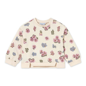 Mayoral Baby Girl Floral Print Sweatshirt & Embroidered Jeans Set ~ Soy/Dark Wash