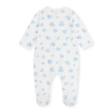 Petit Bateau Front Snap Heart Print Brushed Fleece Footie ~ White/Blue