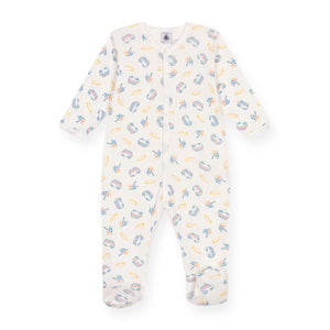 Petit Bateau Front Snap Surfboard Print Footie ~ White Multi