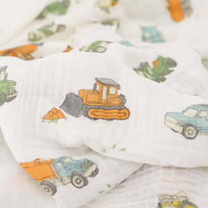 Little Unicorn Cotton Muslin Swaddle ~ Work Trucks