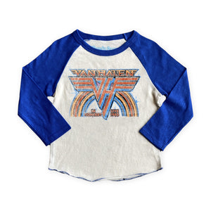 Rowdy Sprout Baby Van Halen 1980 l/s Raglan Tee ~ Vintage White/Royal