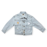 Petite Hailey Patched Denim Jacket ~ Daisy/Light Blue