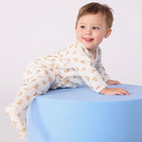 Petit Bateau Velour Front Snap Leopards Print Footie ~ White/Beige