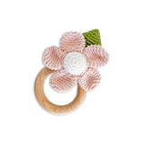 The Blueberry Hill Crochet Flower Wooden Ring Rattle ~ Pink