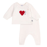 Petit Bateau Knit Heart Sweater & Pants Set ~ White