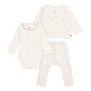 Petit Bateau Onesie, Cardigan & Pants Set ~ Cream Multi