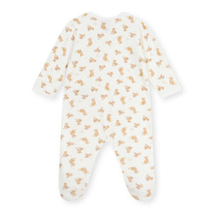 Petit Bateau Velour Front Snap Leopards Print Footie ~ White/Beige