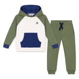 Petit Bateau Boys Color Block Hoodie & Joggers Set ~ Olive Green Multi