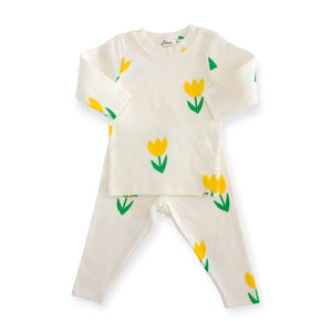 Oh Baby! Yellow Tulips Print 2pc Set ~ Cream