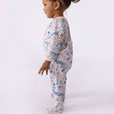 Petit Bateau Back Snap Cats Floral Print Footie ~ Multi