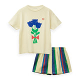 Wynken Tulips Tee & Striped Shorts Set ~ Pale Lemon Multi