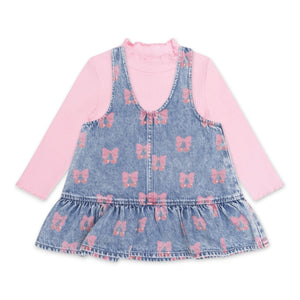 Huxbaby Dreamy Denim Cherry Dress & Ribbed l/s Top Set ~ Blue Multi/Strawberry Creme